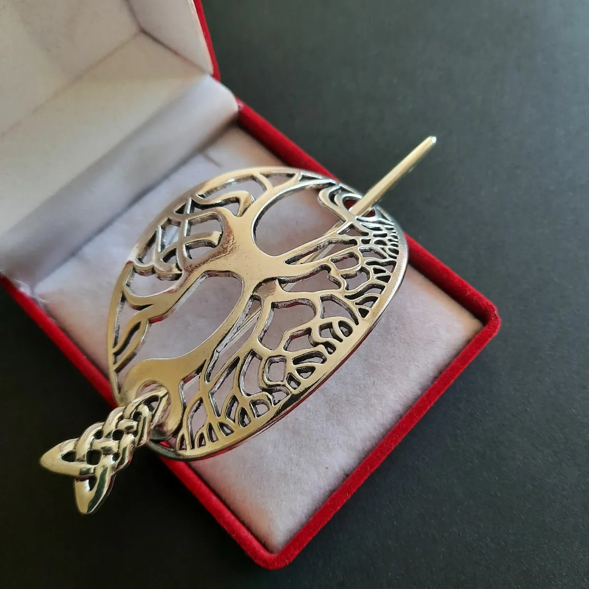 Celtic Tree of Life Hair Barrette Silver Tone - Image 3