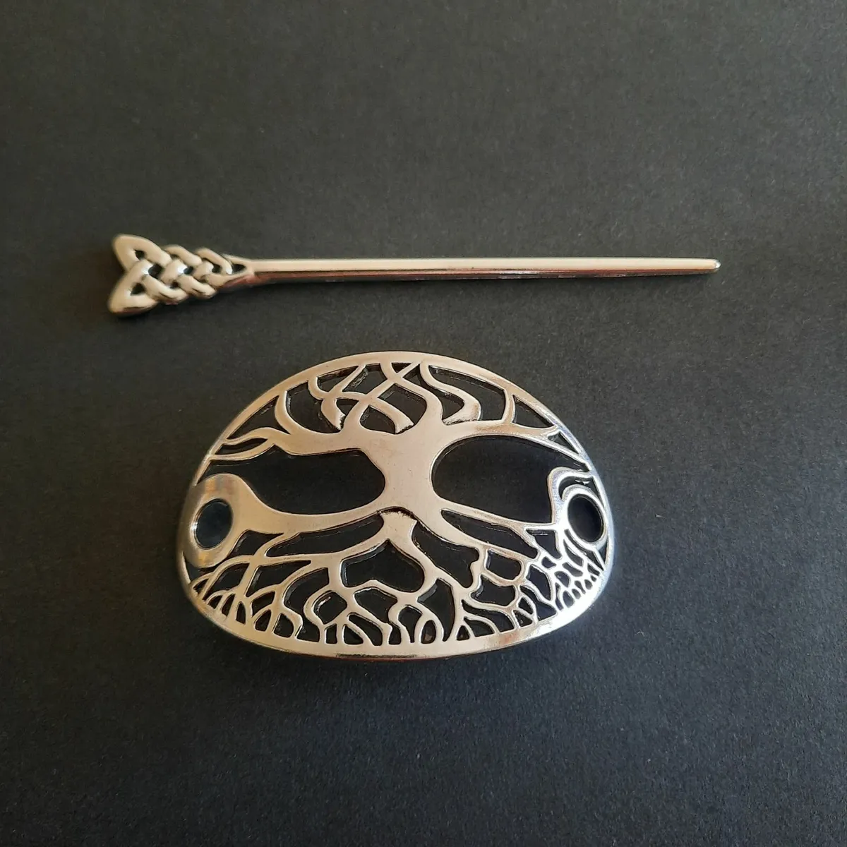 Celtic Tree of Life Hair Barrette Silver Tone - Image 4