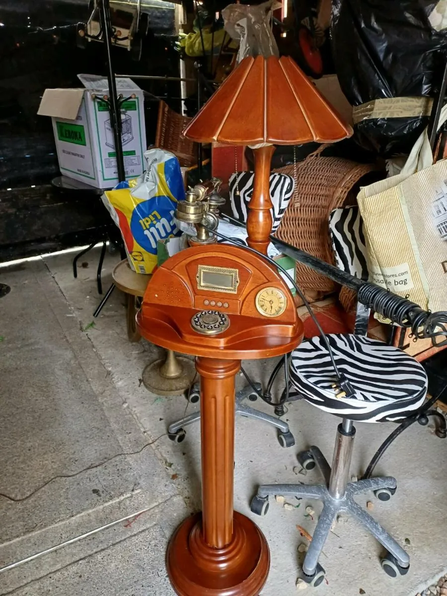 Vintage Wooden Pedestal Telephone/Lamp - Image 1