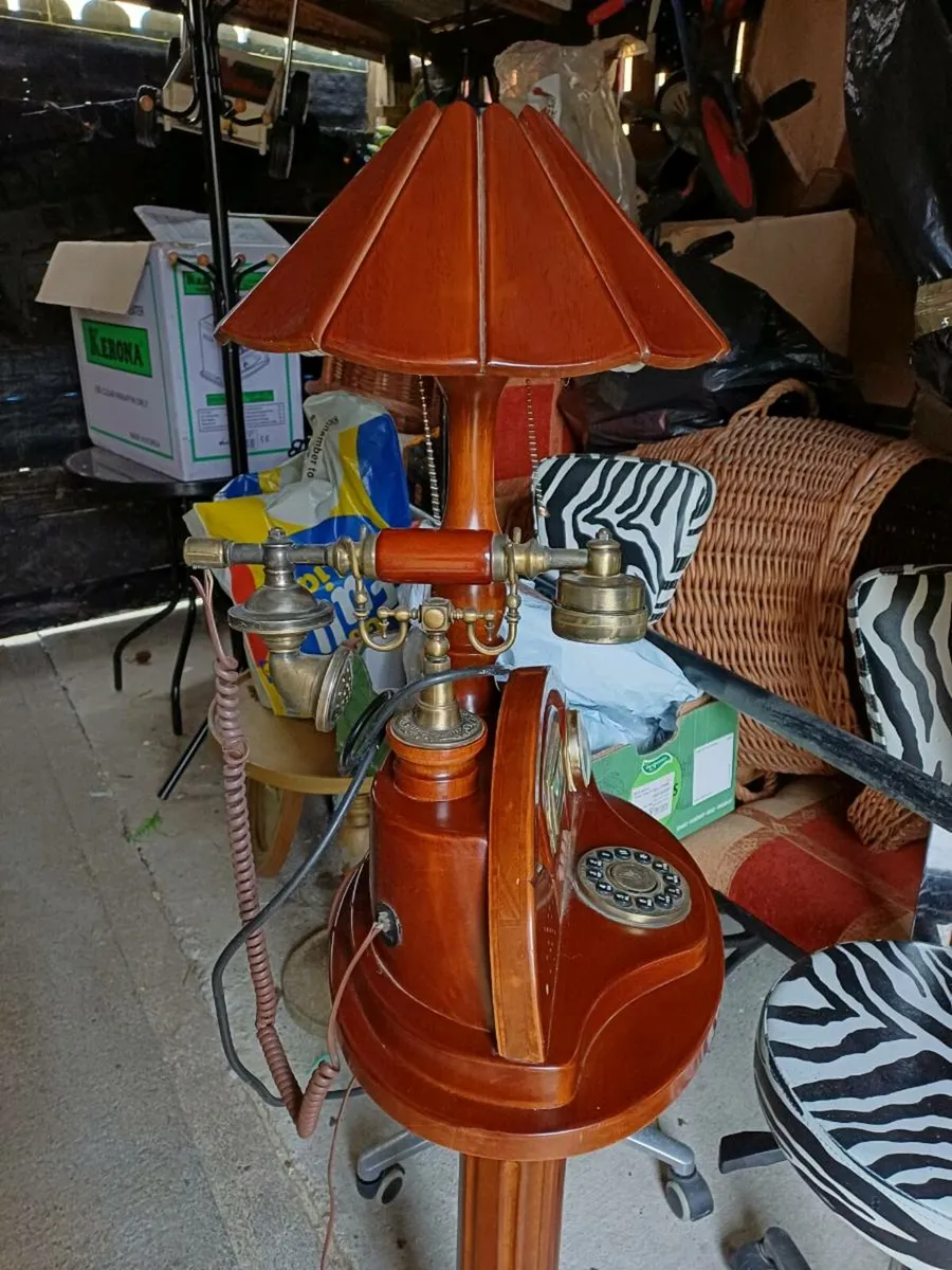 Vintage Wooden Pedestal Telephone/Lamp - Image 3