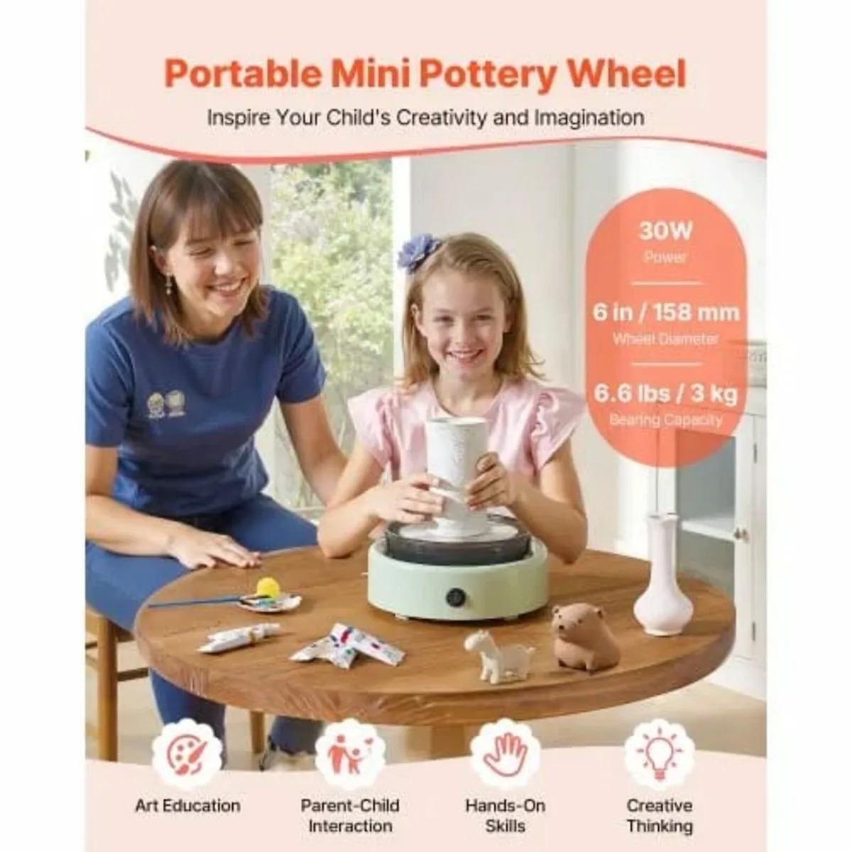 Mini Pottery Wheel, 158 mm Turntable, Forward and - Image 2