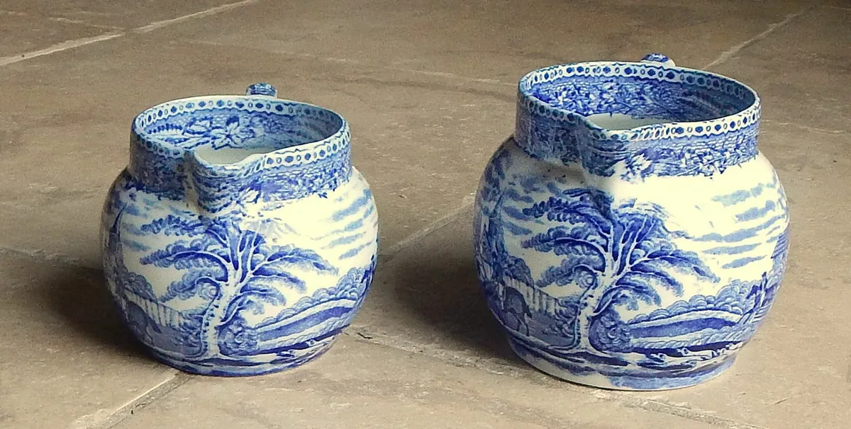 2 John Tams Vintage Blue & White Ceramic Jugs - Image 2