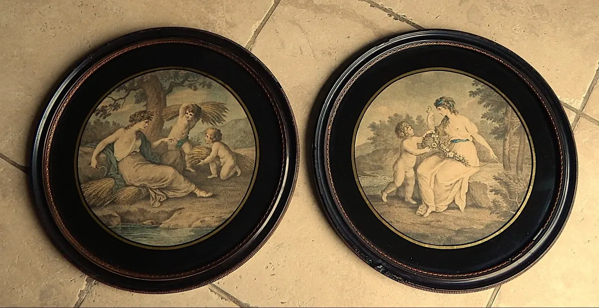 Pair of Antique Prints in Ornate Wood Frames - Image 1