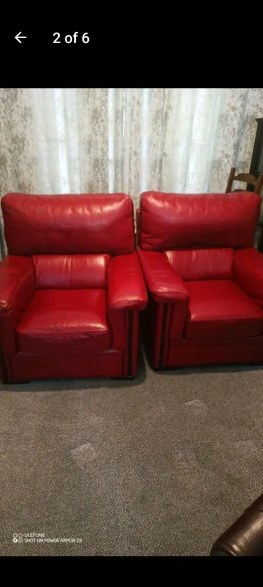 2 Red Leather armchairs - Image 2