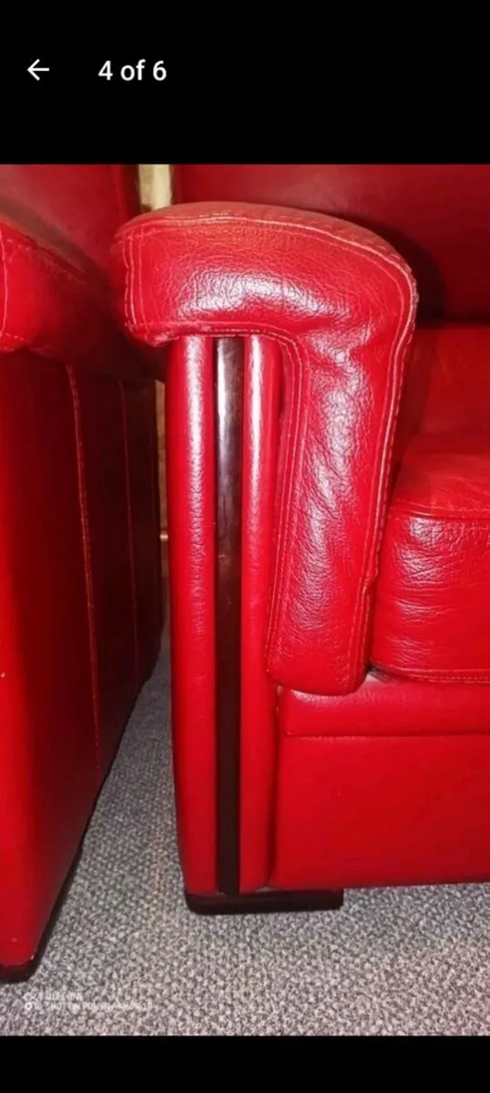 2 Red Leather armchairs - Image 4