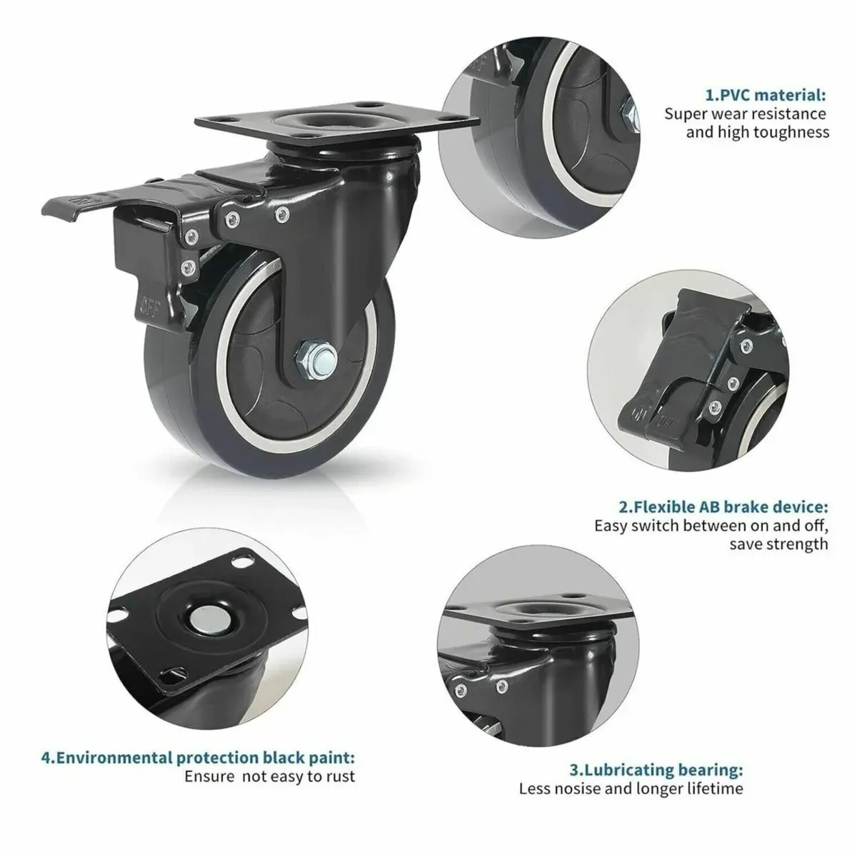 Heavy Duty 50mm Castor Wheels, 200KG Capacity - Image 3