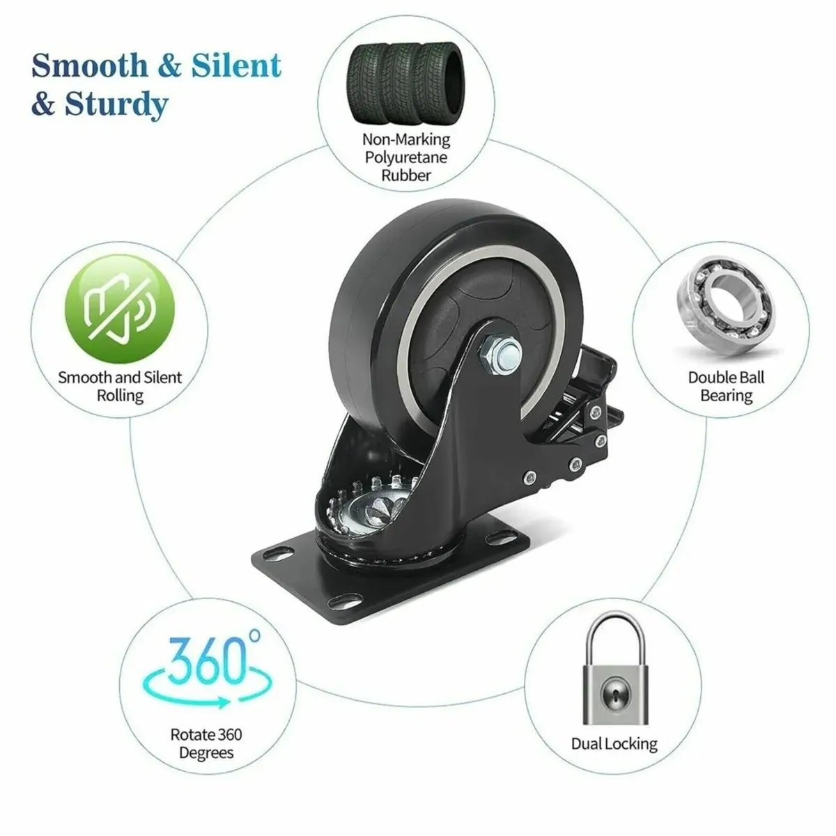 50mm Heavy Duty Castor Wheels 200KG Capacity - Image 2