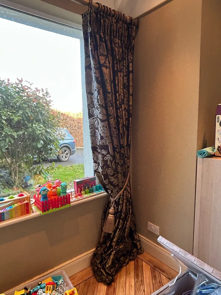 Pair of large lined black & gold curtains - Image 4