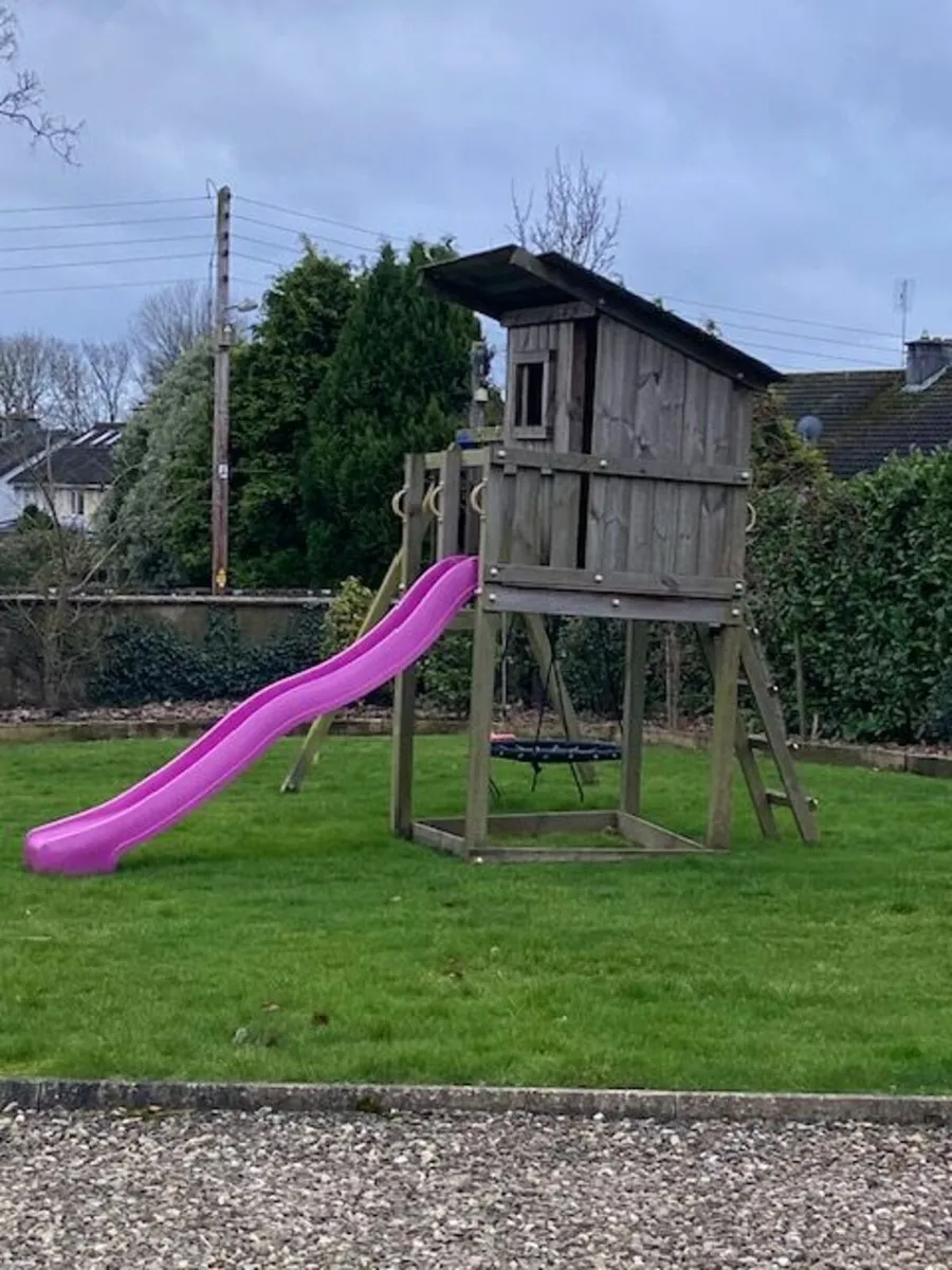 Wooden Garden Playhouse, Slide & Swings set - Image 2