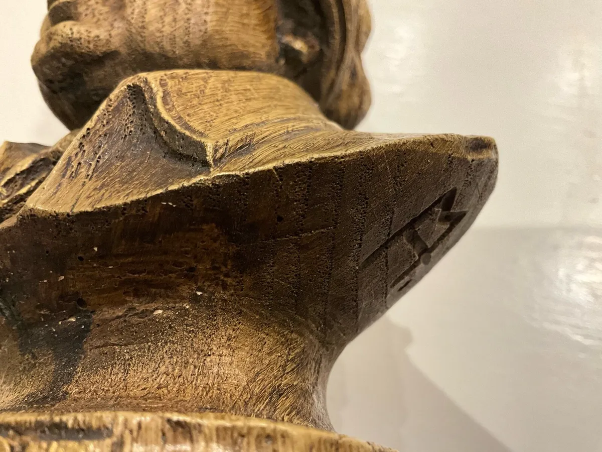 MOZART. Hand Carved Wooden Bust with Artists Mark - Image 3