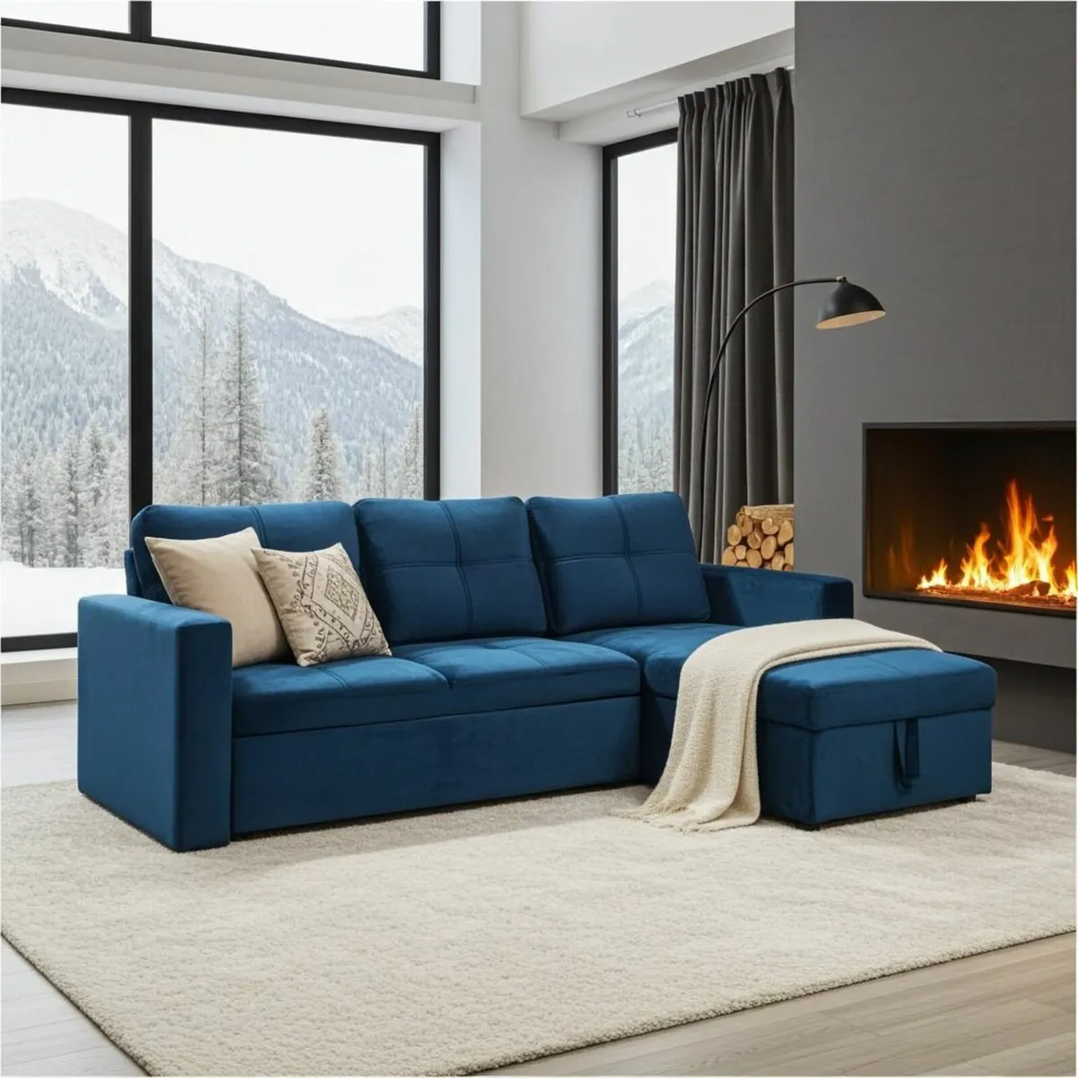 Blue Corner Sofa Bed Storage,215cm - Image 3