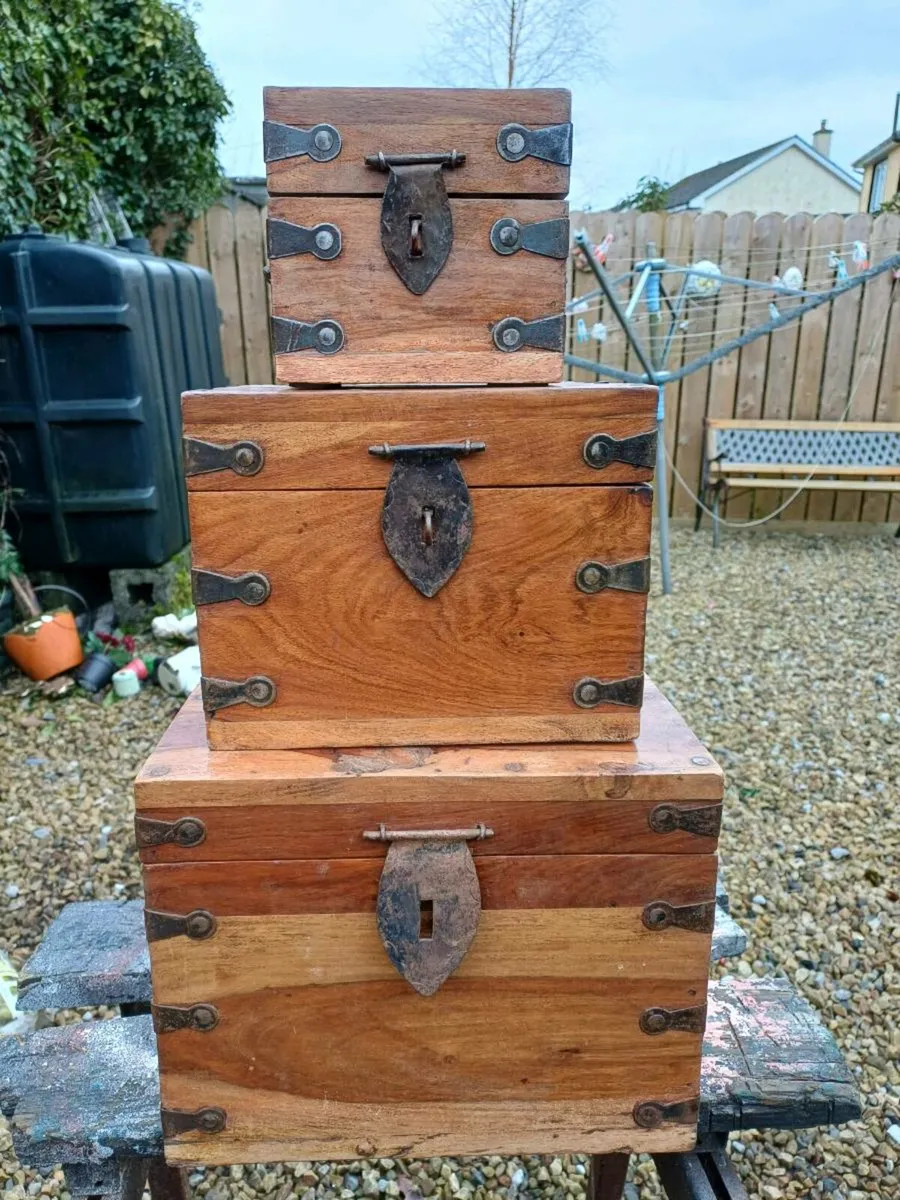 Vintage Oak Handcrafted Storage Boxes - Image 1