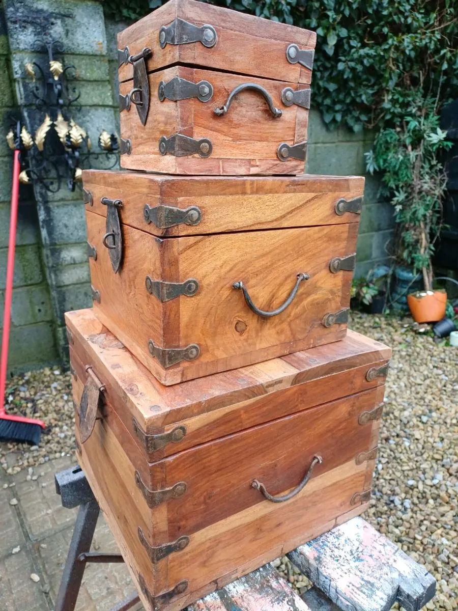Vintage Oak Handcrafted Storage Boxes - Image 3
