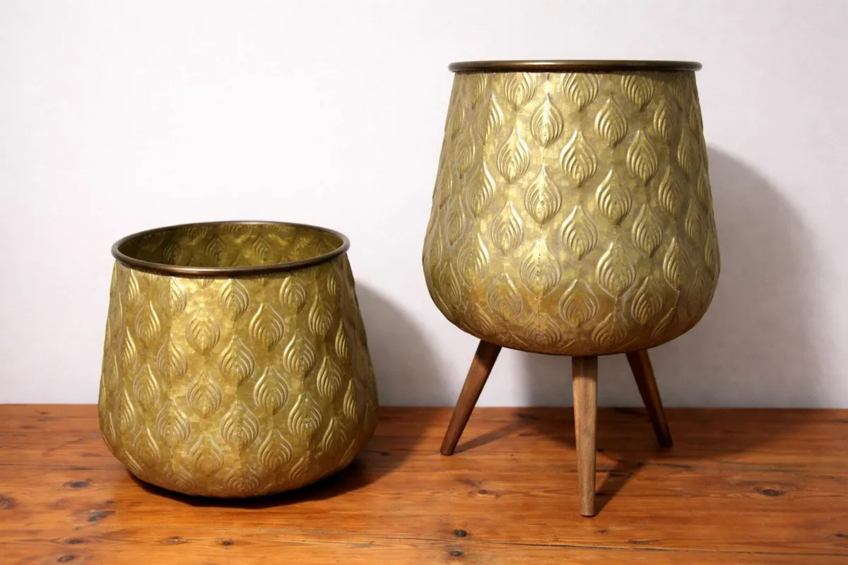 Decorative Brass / Copper Plant Pots – Pair - Image 2