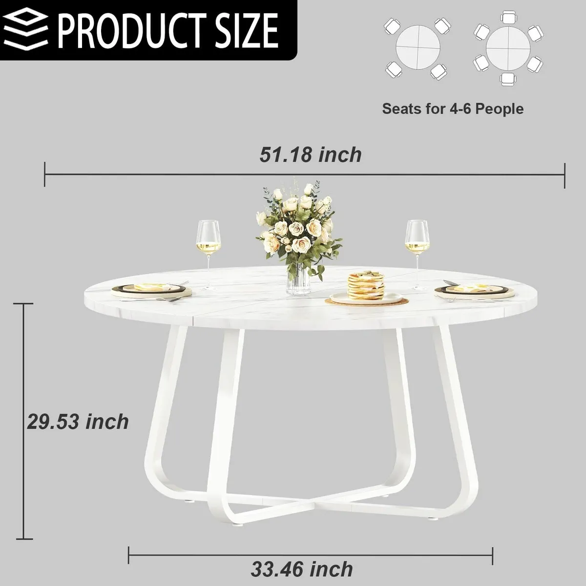 White Faux Marble Round Dining 4-6 People 130cm - Image 2
