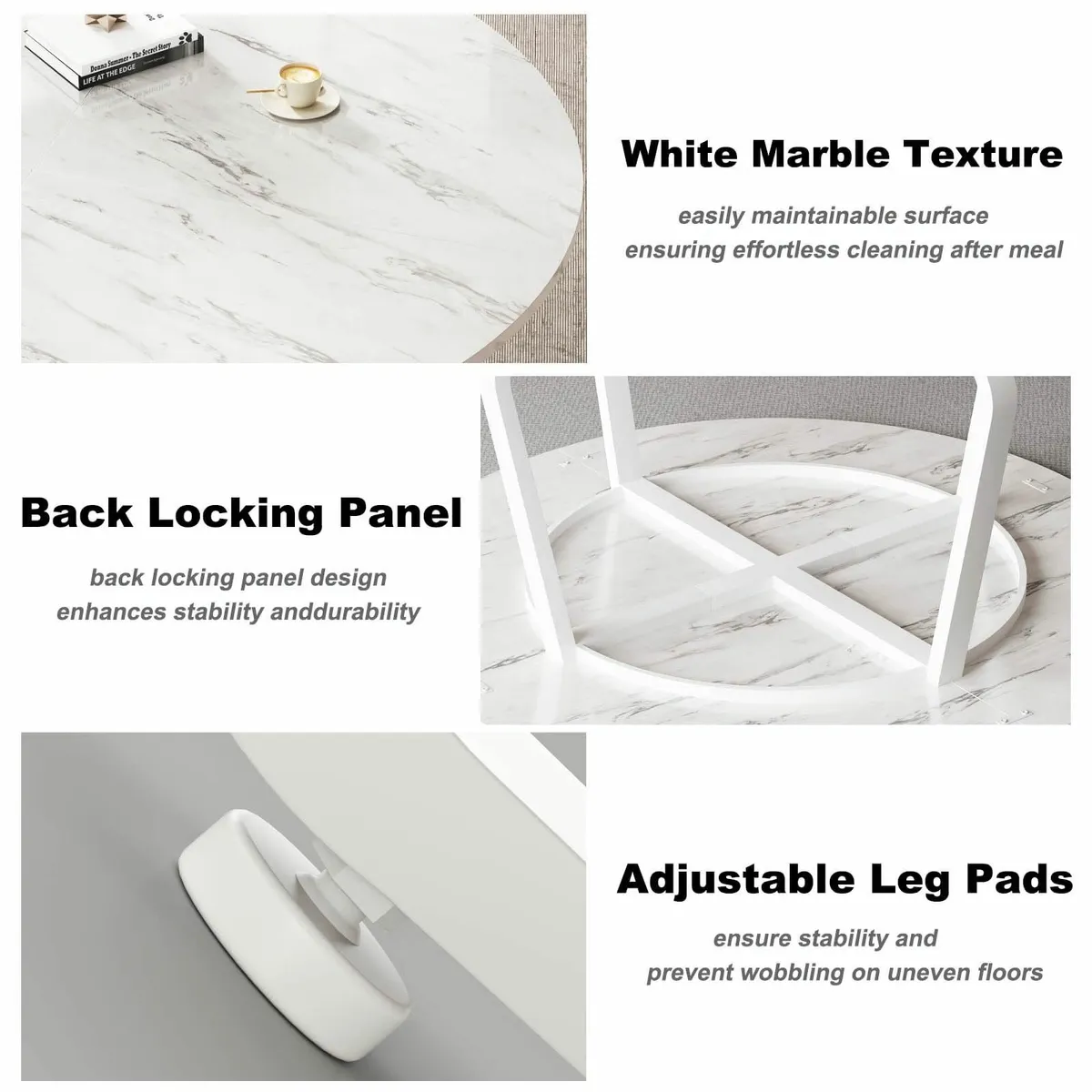 White Faux Marble Round Dining 4-6 People 130cm - Image 4