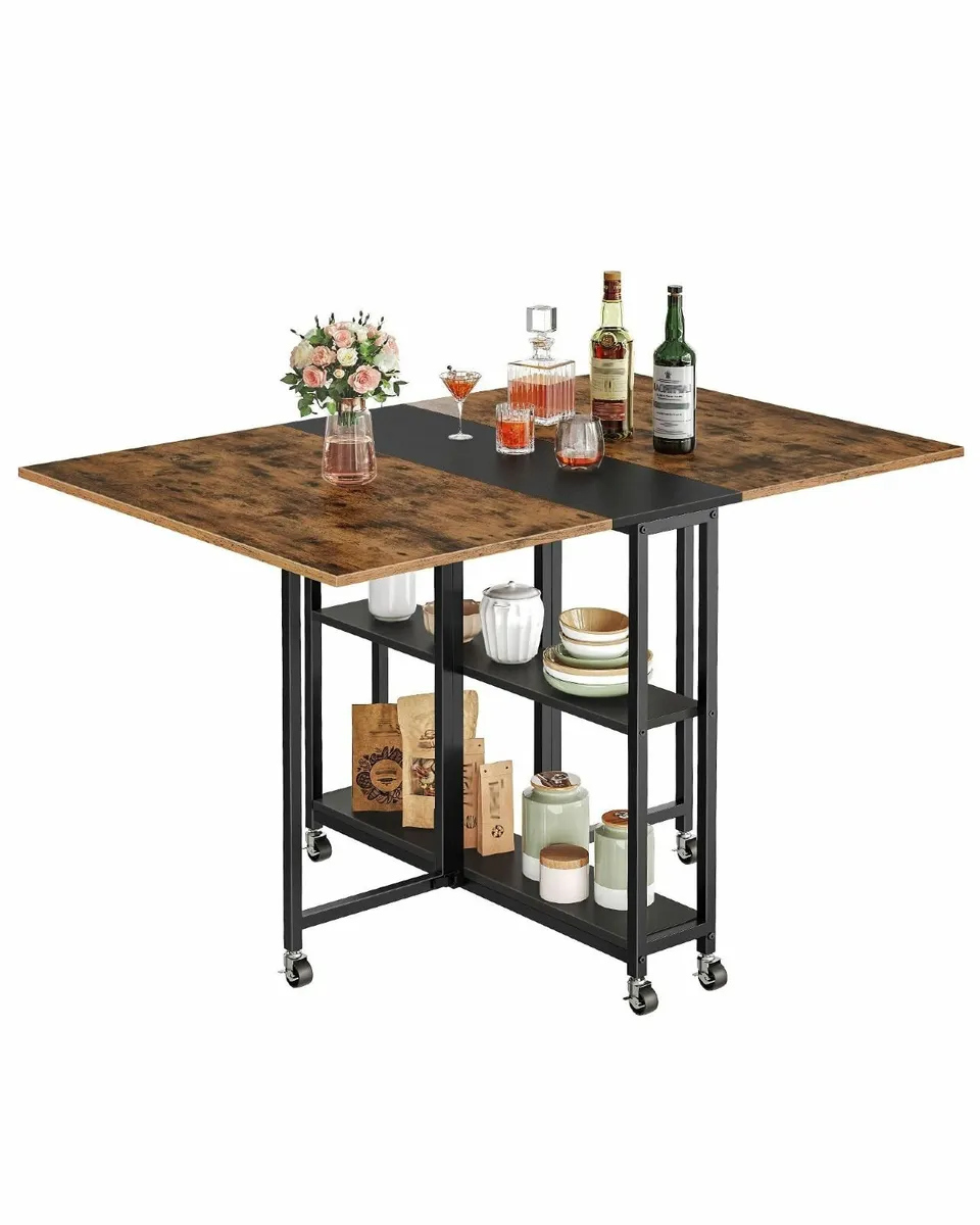 Folding Dining Table, Movable Kitchen Table 120cm - Image 1
