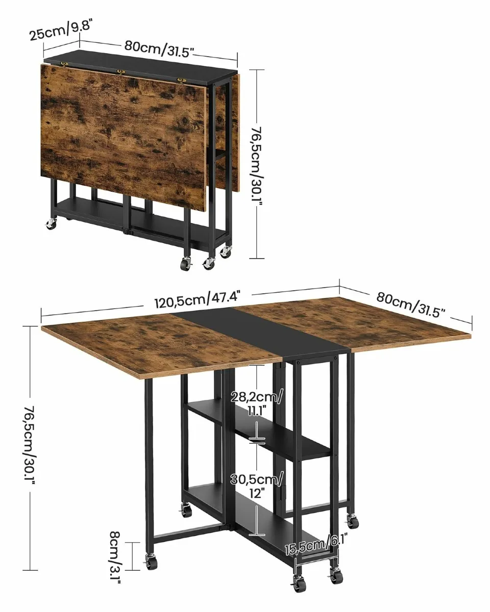 Folding Dining Table, Movable Kitchen Table 120cm - Image 3