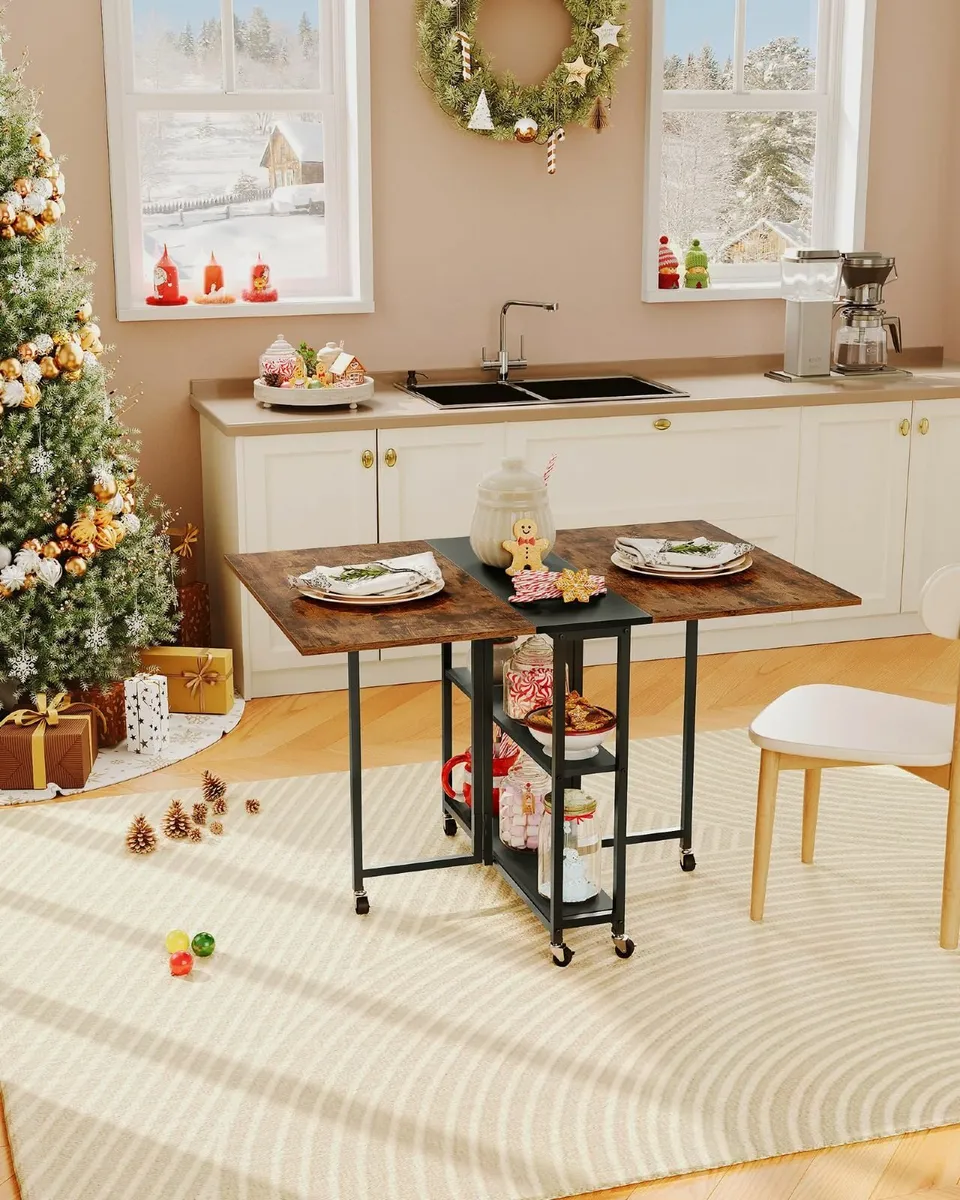 Folding Dining Table, Movable Kitchen Table 120cm - Image 2