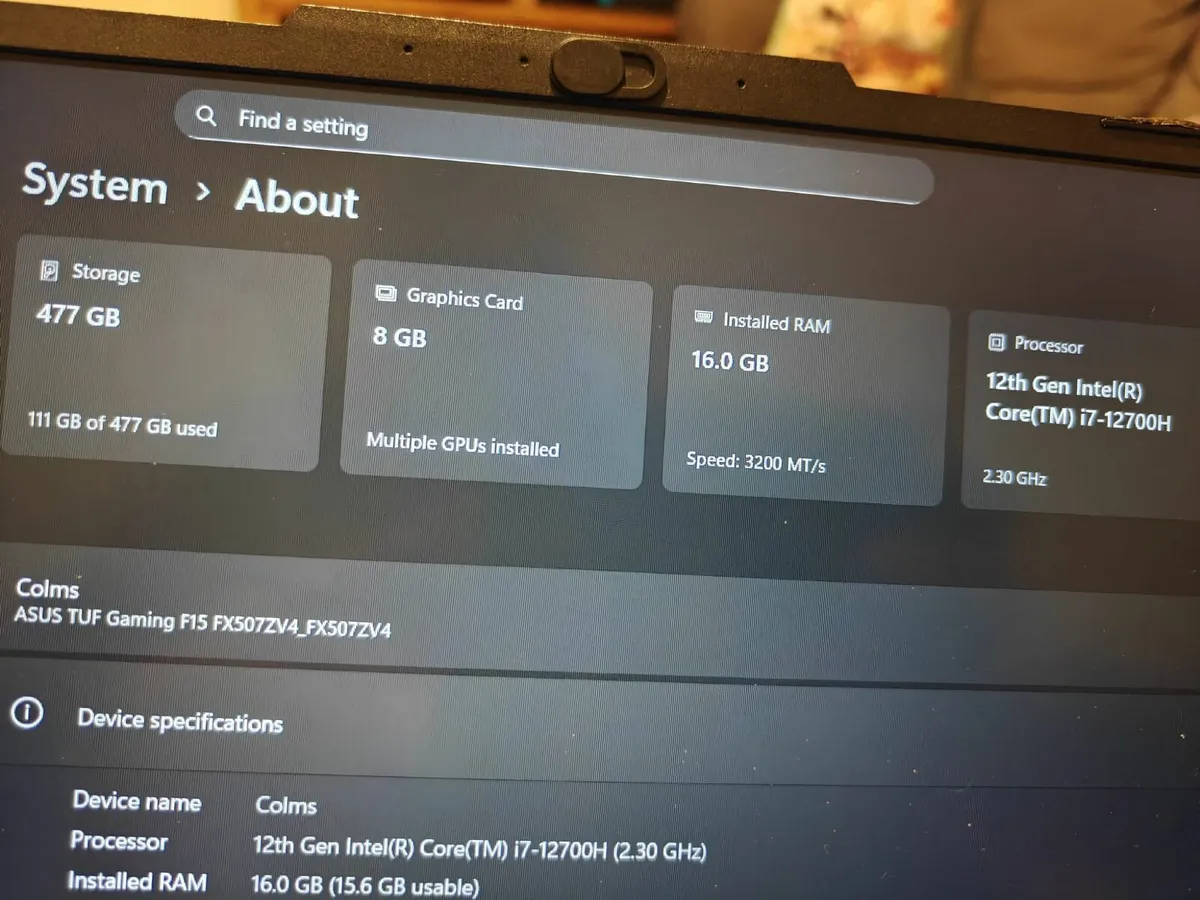 Aus Tuf Gaming Laptop F15 FX507ZV4 - Image 4