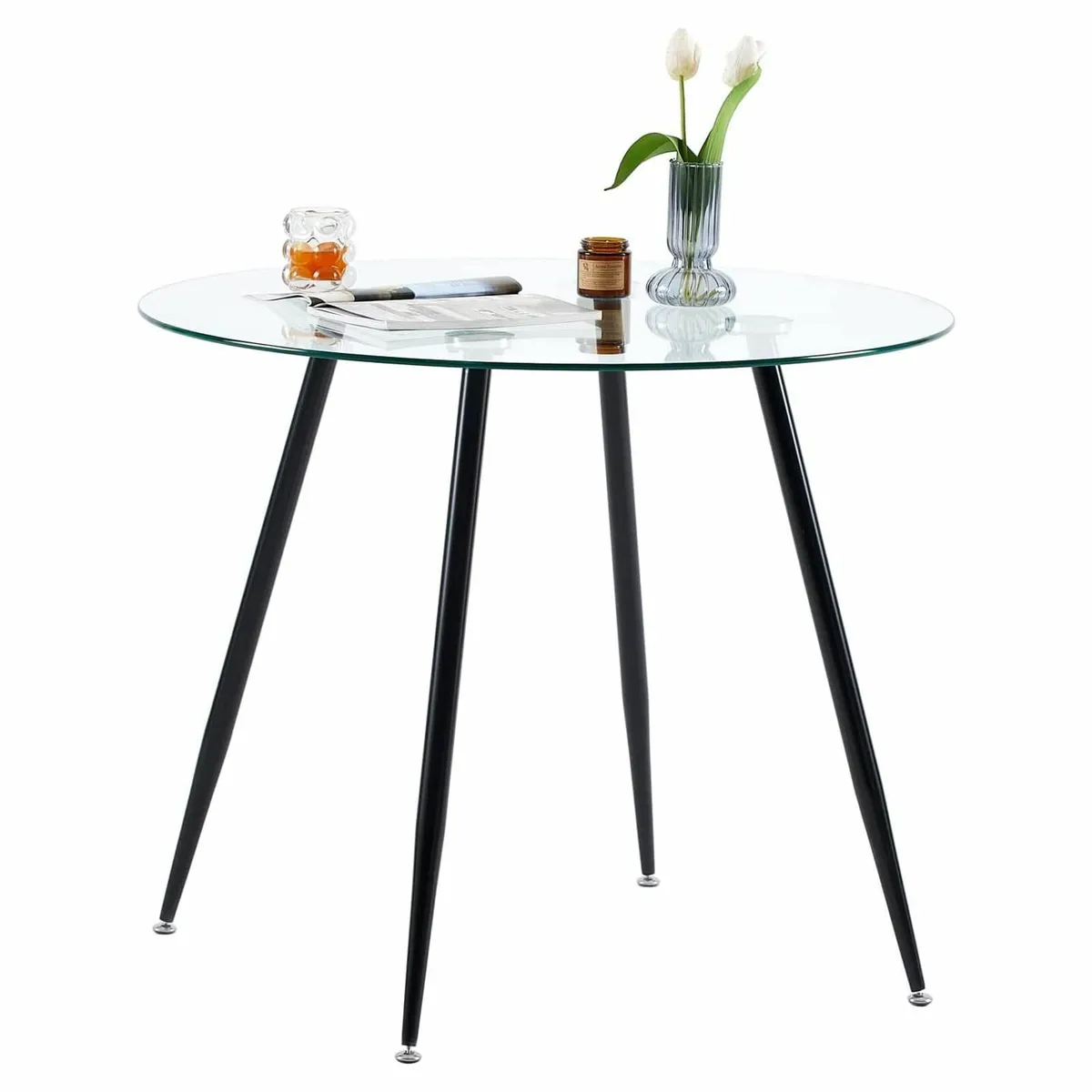 Round Dining Table 80cm Tempered Glass - Image 1