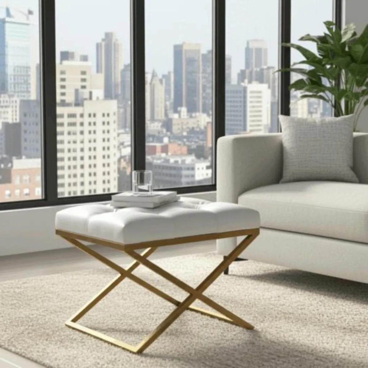 Modern Velvet Ottoman with Metal Frame - Image 3