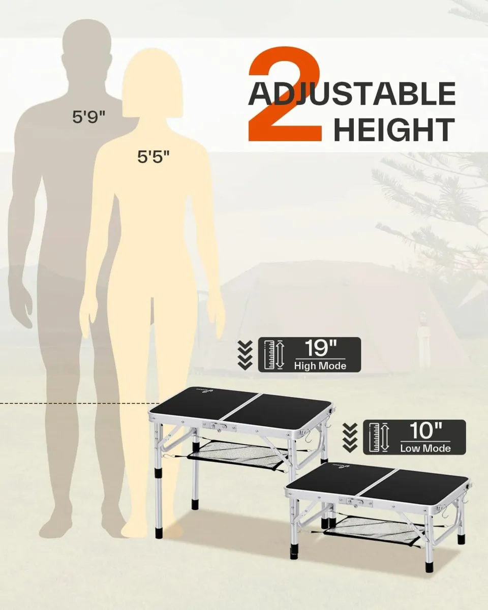 Folding Camping Table Adjustable 60x40cm - Image 4