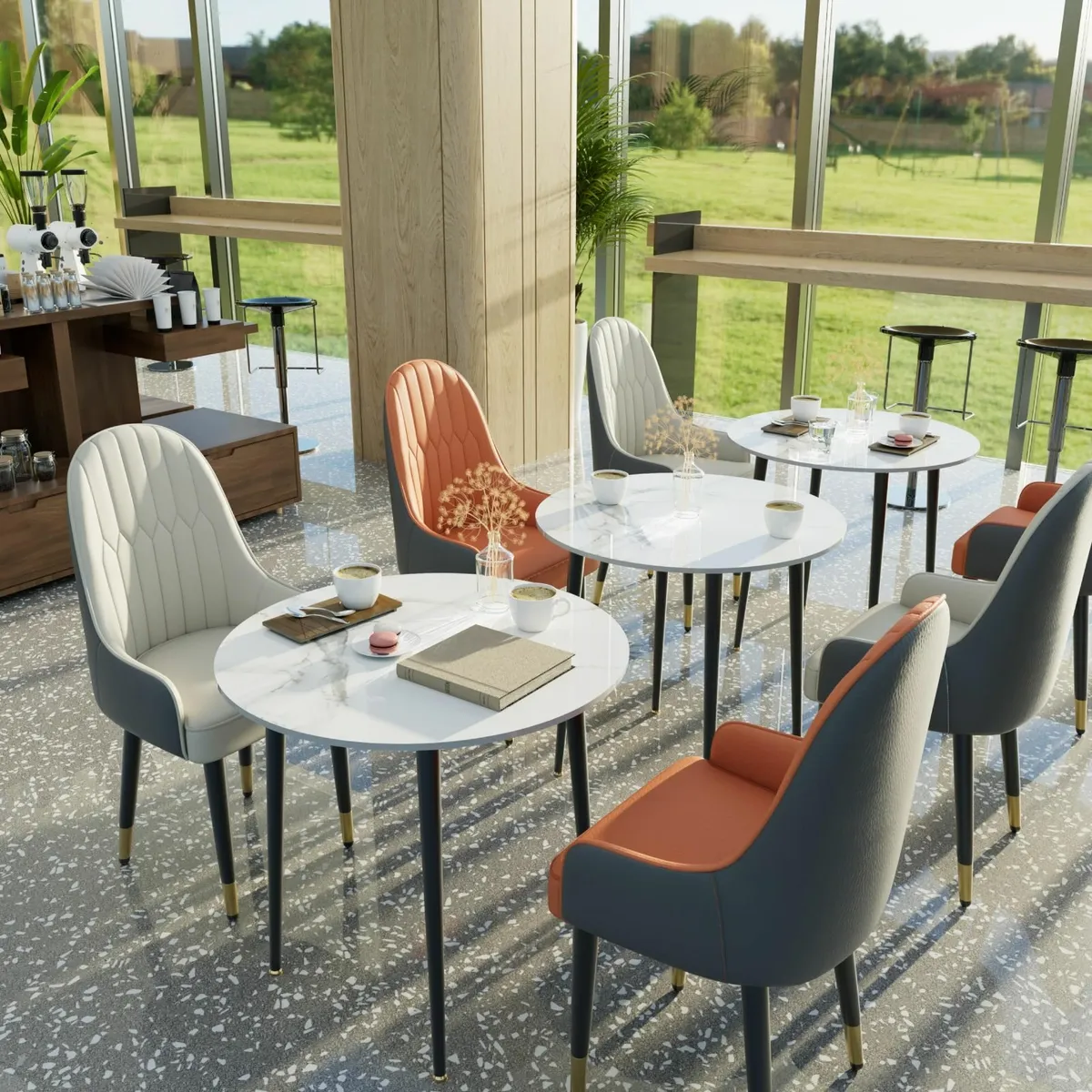 Kitchen Dining Table Desk Marble Round 80cm - Image 3