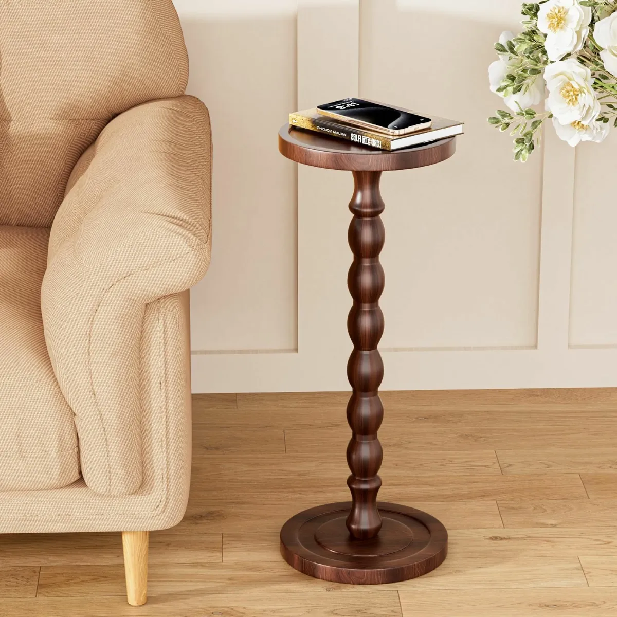 Wooden Round Side Table, Round Bar Coffee - Image 1