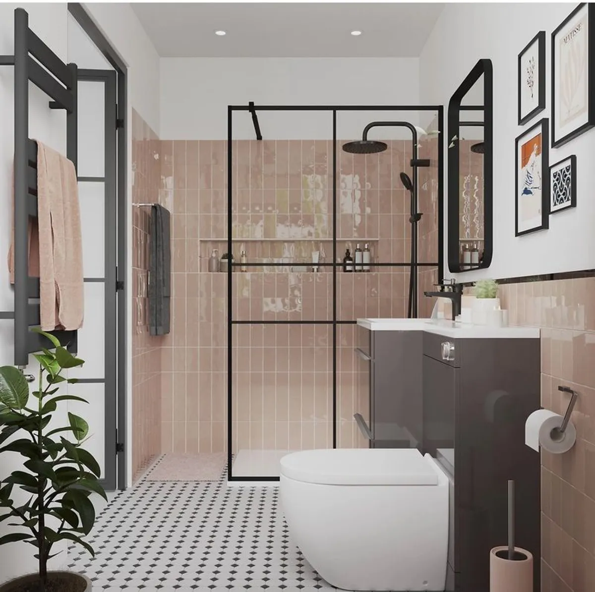 GoodHome Ahti Matt Black Textured Minimal frame Walk-in Wet room glass screen Printed with aluminium grid (H)195cm (W)120cm - Image 2