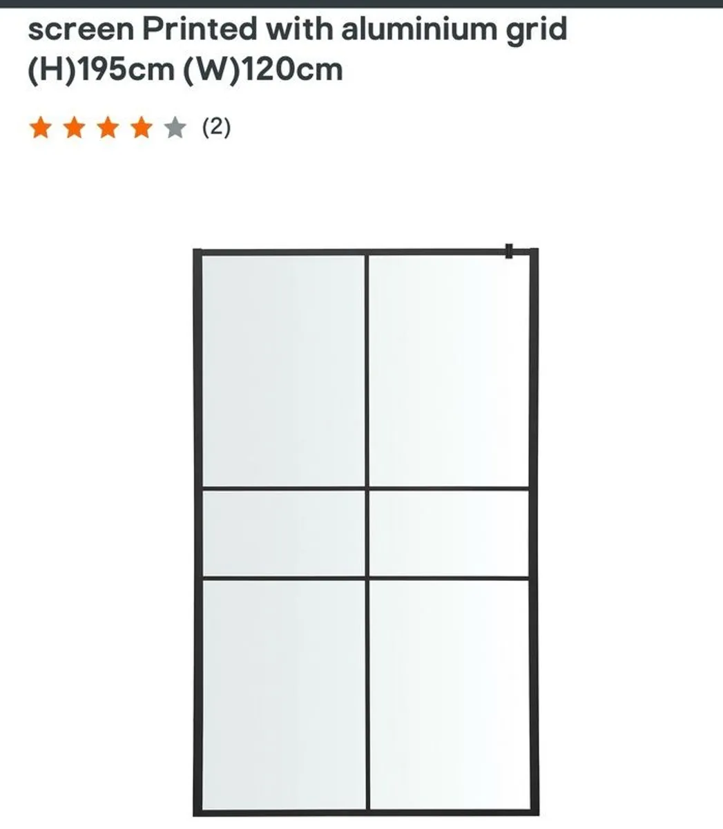 GoodHome Ahti Matt Black Textured Minimal frame Walk-in Wet room glass screen Printed with aluminium grid (H)195cm (W)120cm - Image 4