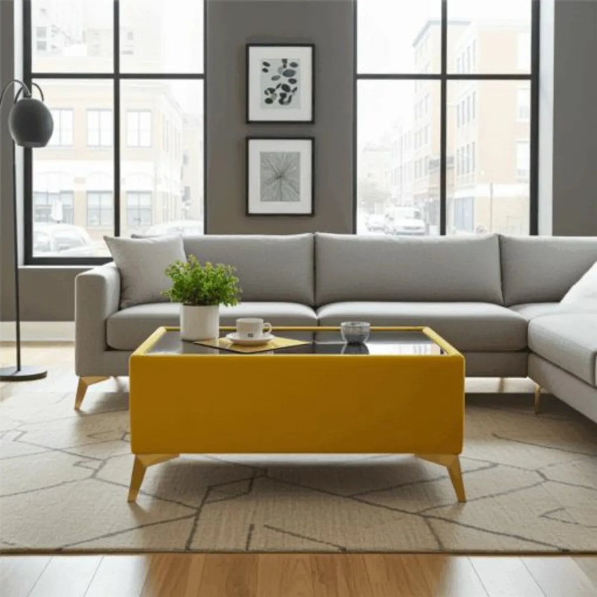 Velvet Coffee Table with Glass Top & Metal Legs - Image 1