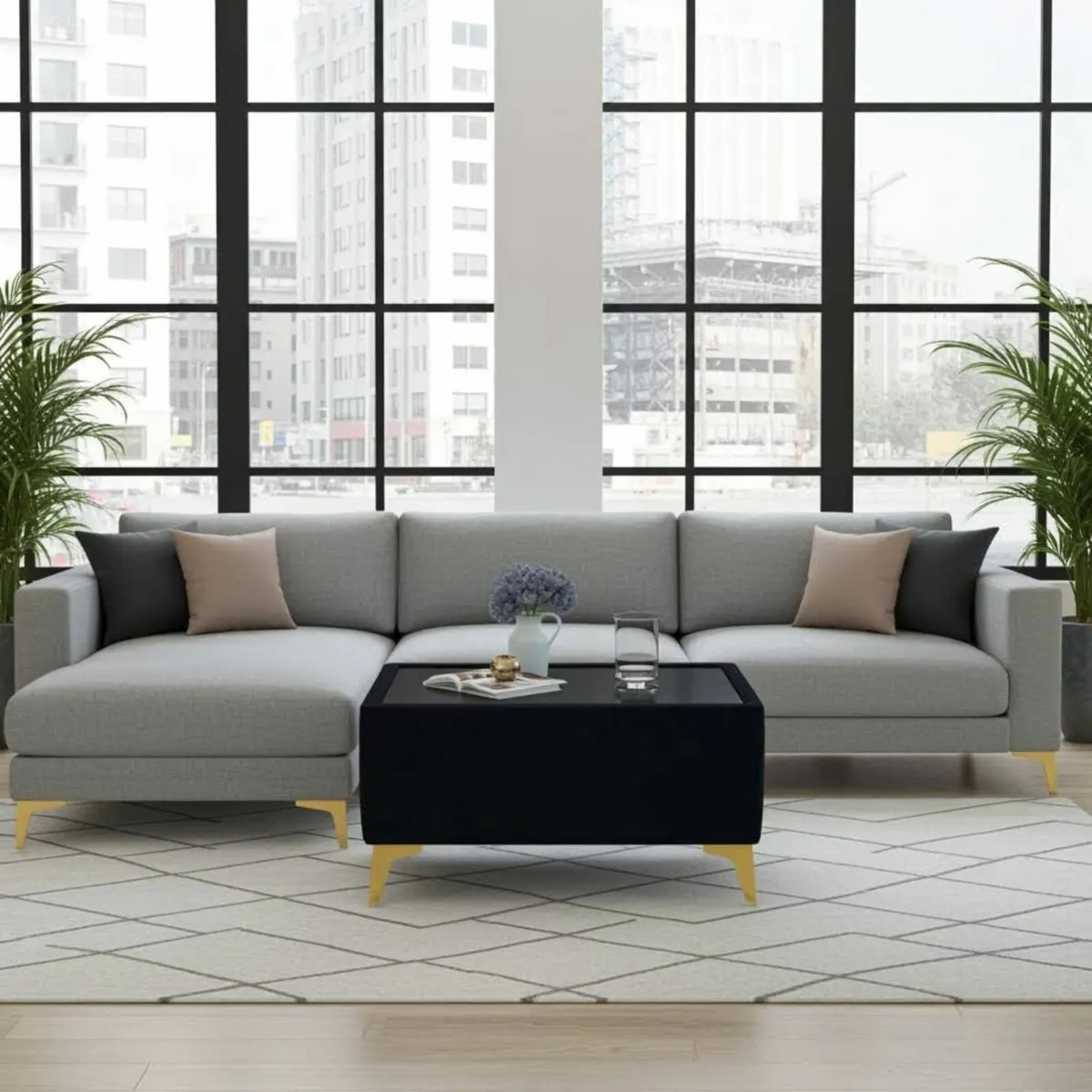 Velvet Coffee Table with Glass Top & Metal Legs - Image 4