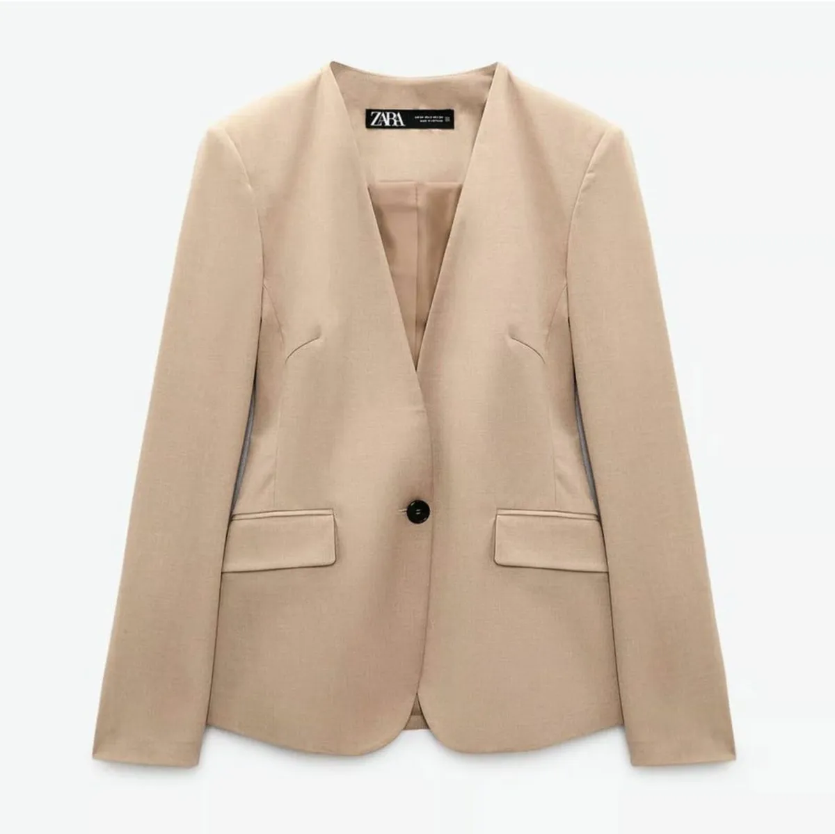 Zara Beige Neutral Brown Tailored Blazer 12UK/40EU - Image 3