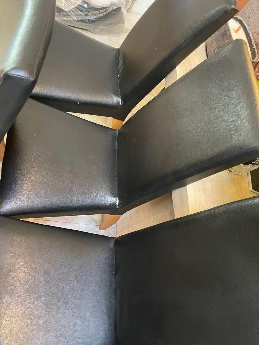 4 x Solid Black Leather Kitchen Dining Chairs - Image 2