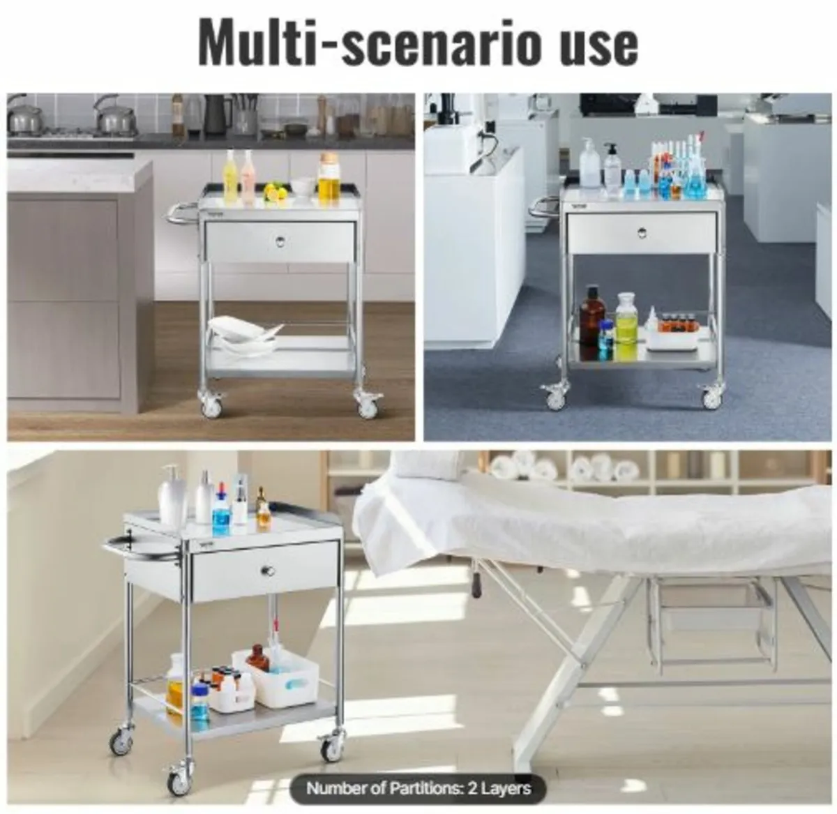 Medical Cart, 2 Layers Stainless Steel Cart 99.8 - Image 3
