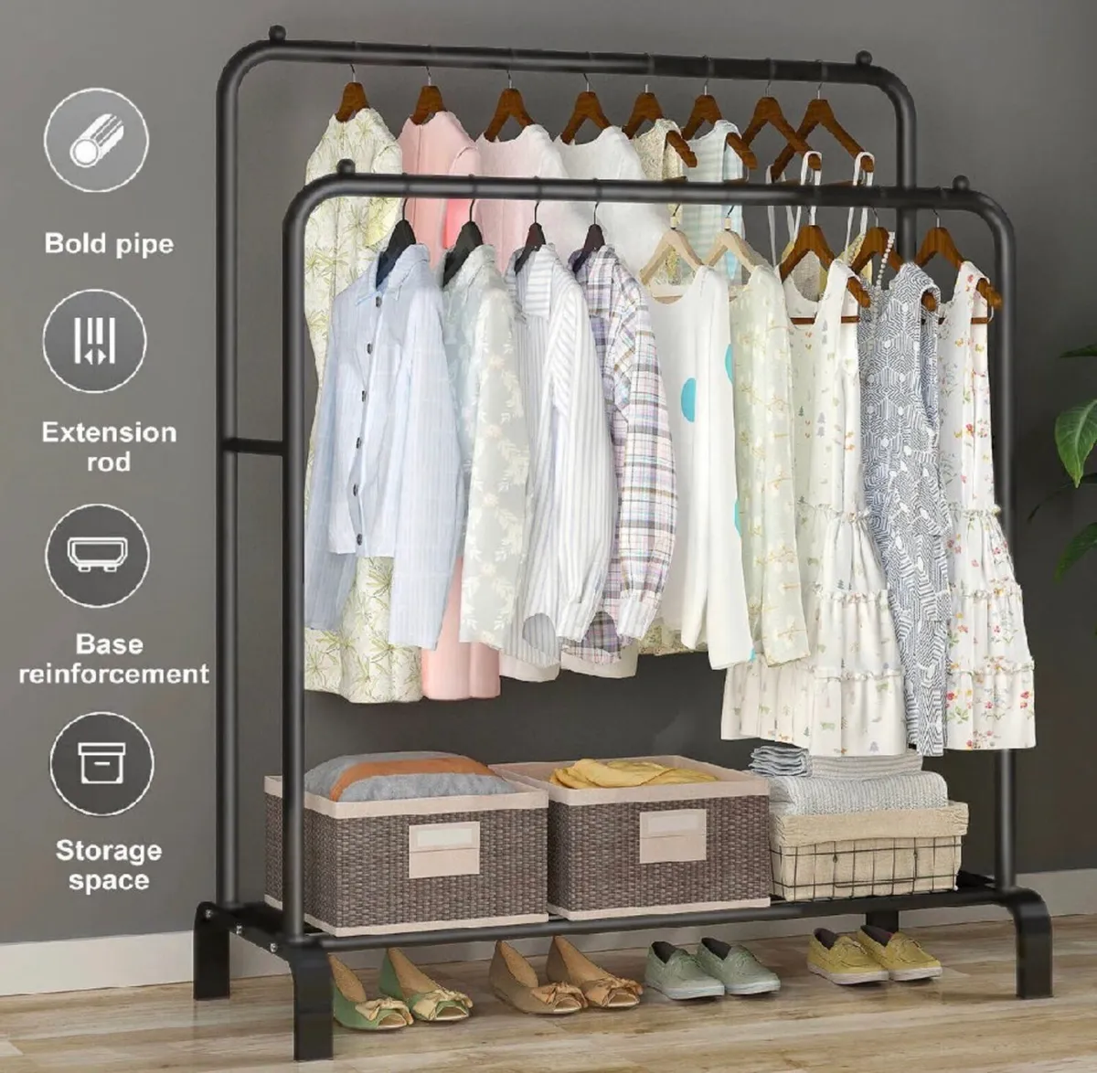 New Metal Double Clothes Rail with Shelf - Image 1