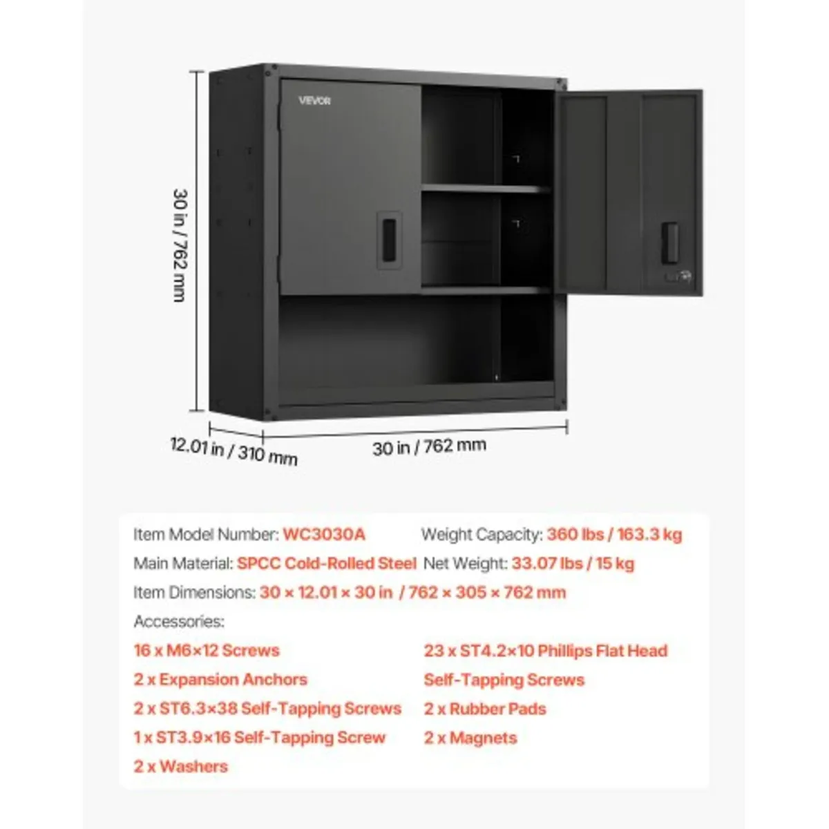 Metal Wall Cabinet, 76.2W x 30.5D x 76.2H Inch, St - Image 3