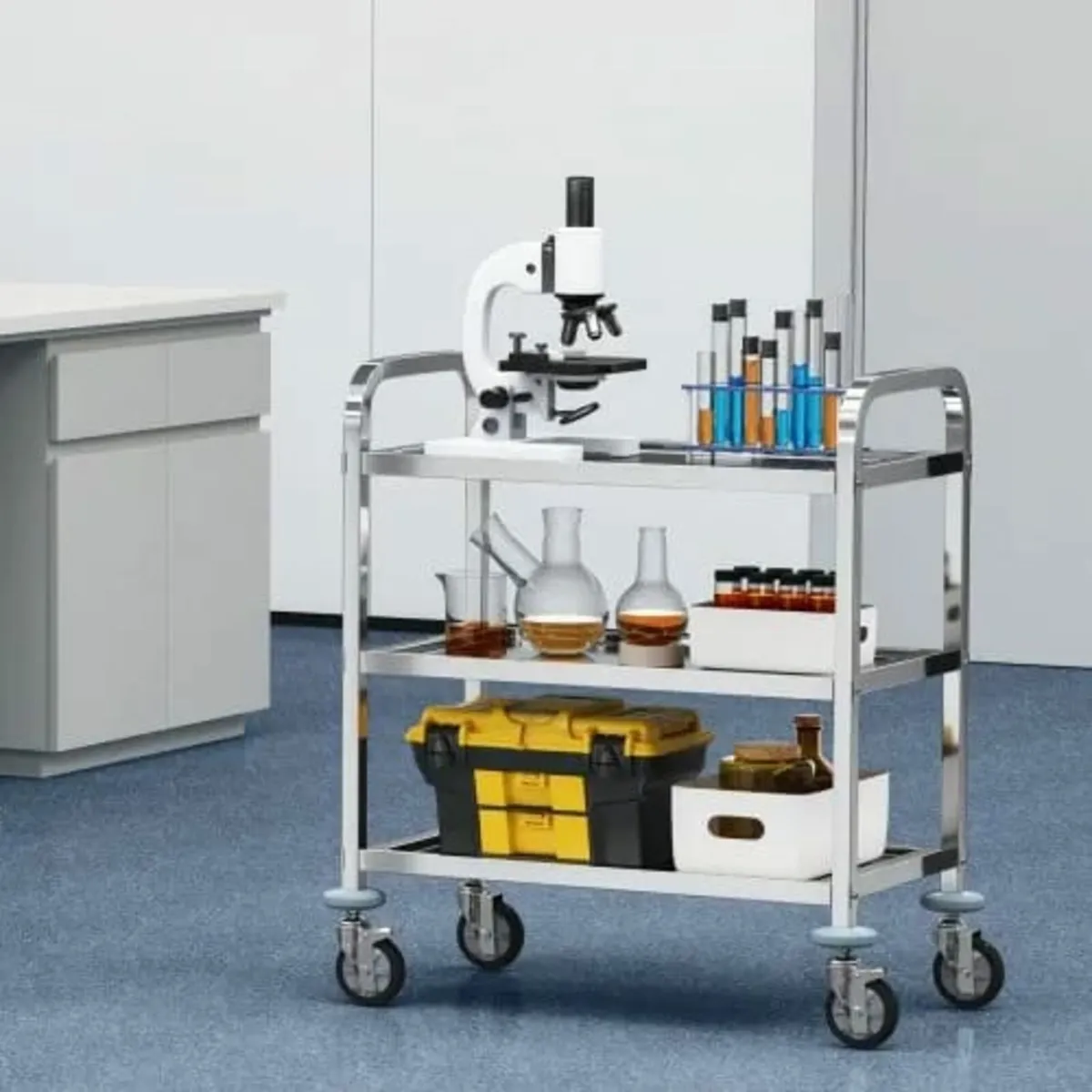 Stainless Steel Cart, 3 Layers Lab Utility Cart 18 - Image 2
