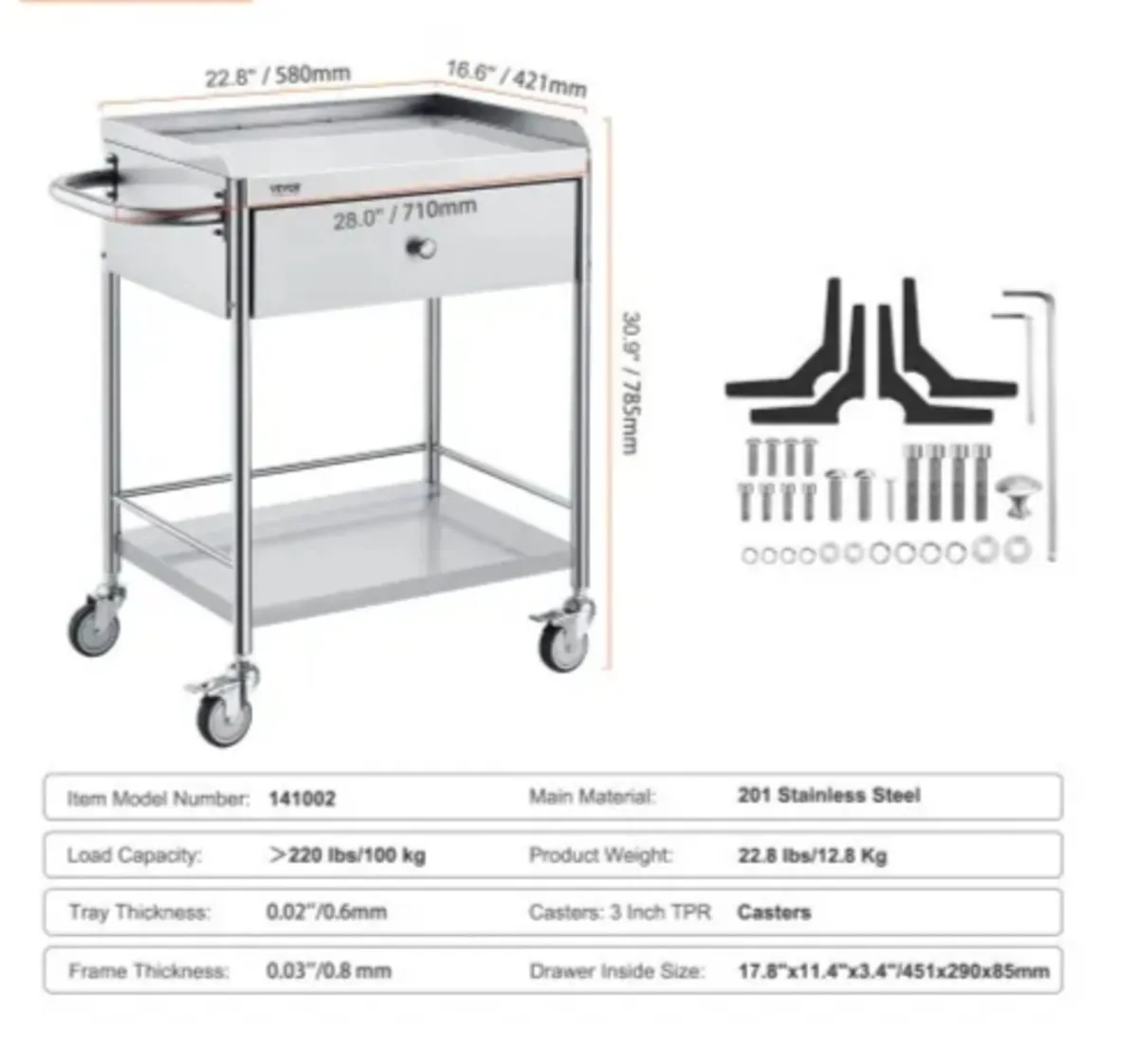 Medical Cart, 2 Layers Stainless Steel Cart 99.8 k - Image 3
