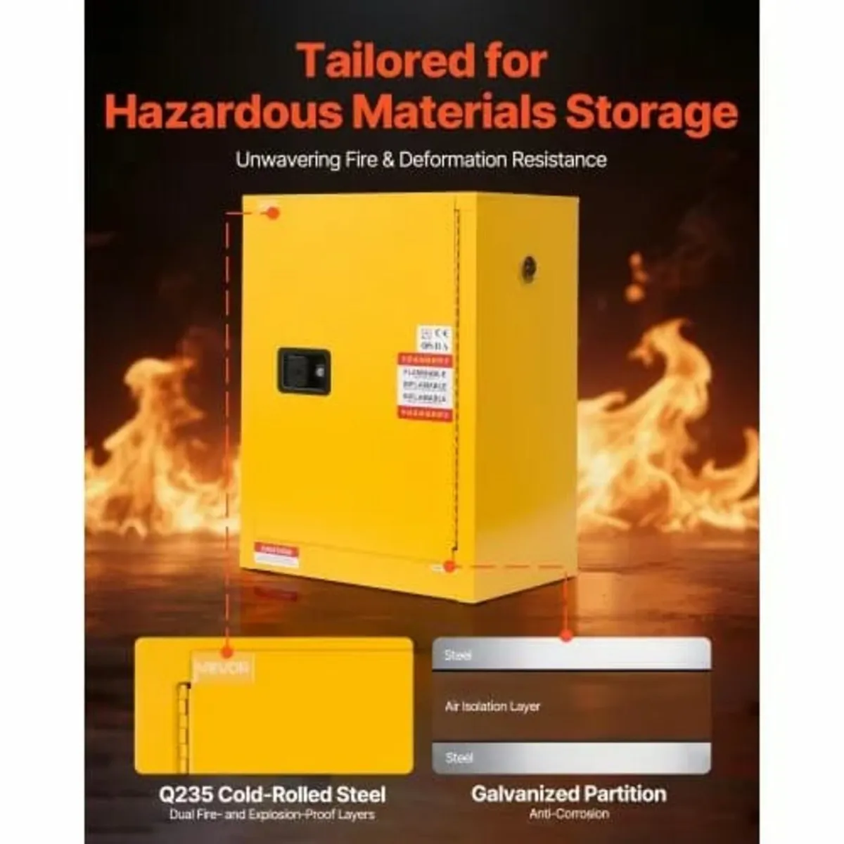 Flammable Cabinet, 59 x 46 x 90 cm, 13 Gallon Flam - Image 2