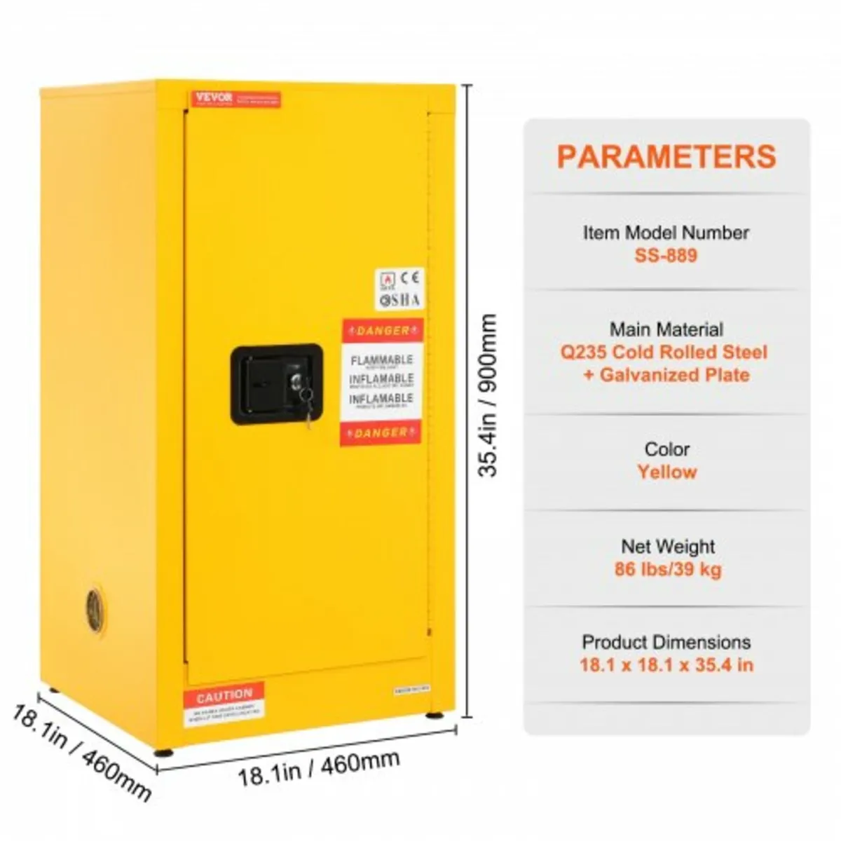 Flammable Safety Cabinet, 60 L, Cold-Rolled Steel - Image 3