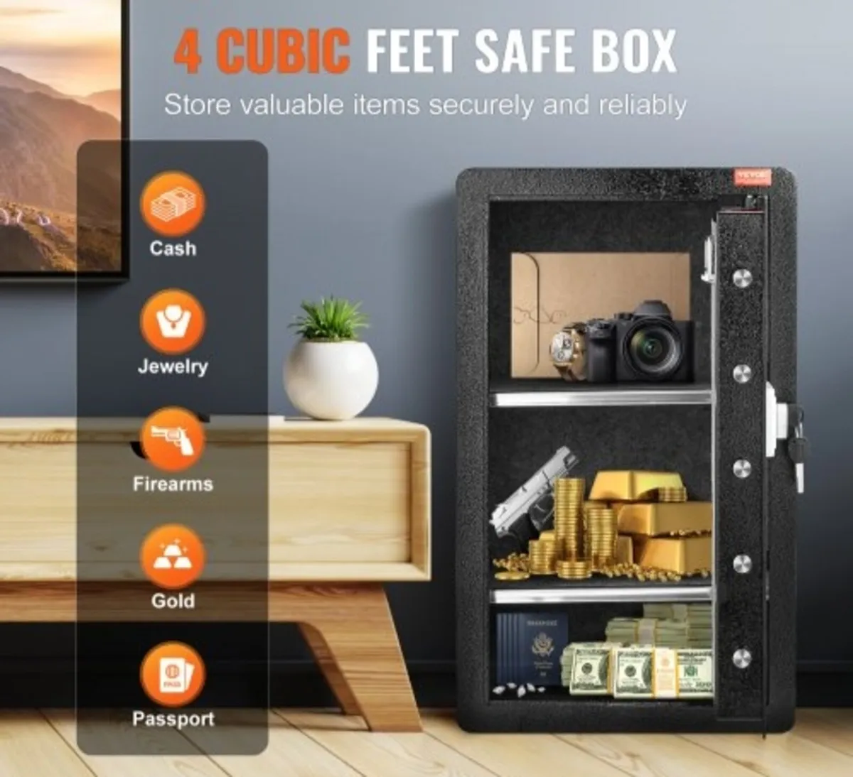 Single Door 113 L Safe Box with Key Lock, Password - Image 2