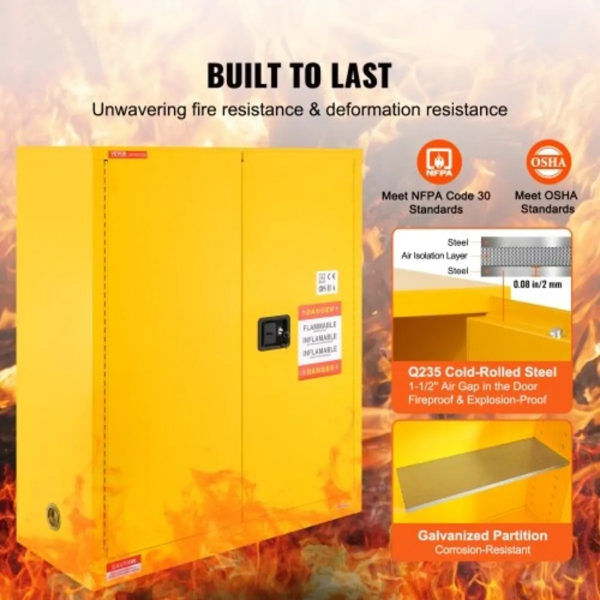 Flammable Safety Cabinet, 128.7 L, Cold-Rolled Ste - Image 2