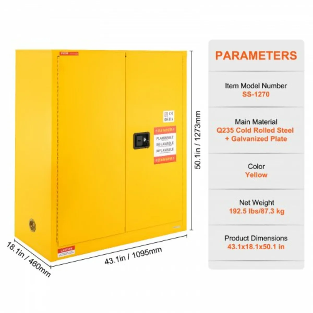 Flammable Safety Cabinet, 128.7 L, Cold-Rolled Ste - Image 4