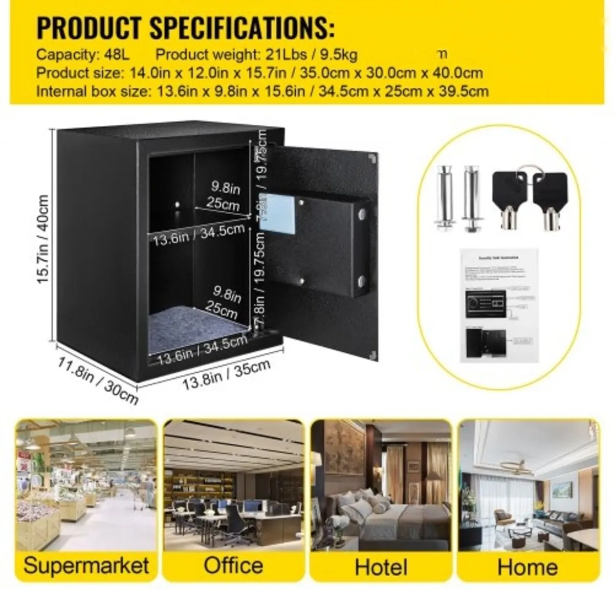 Safe Box, 0.048 m³ Money Safe with Fingerprint Loc - Image 3