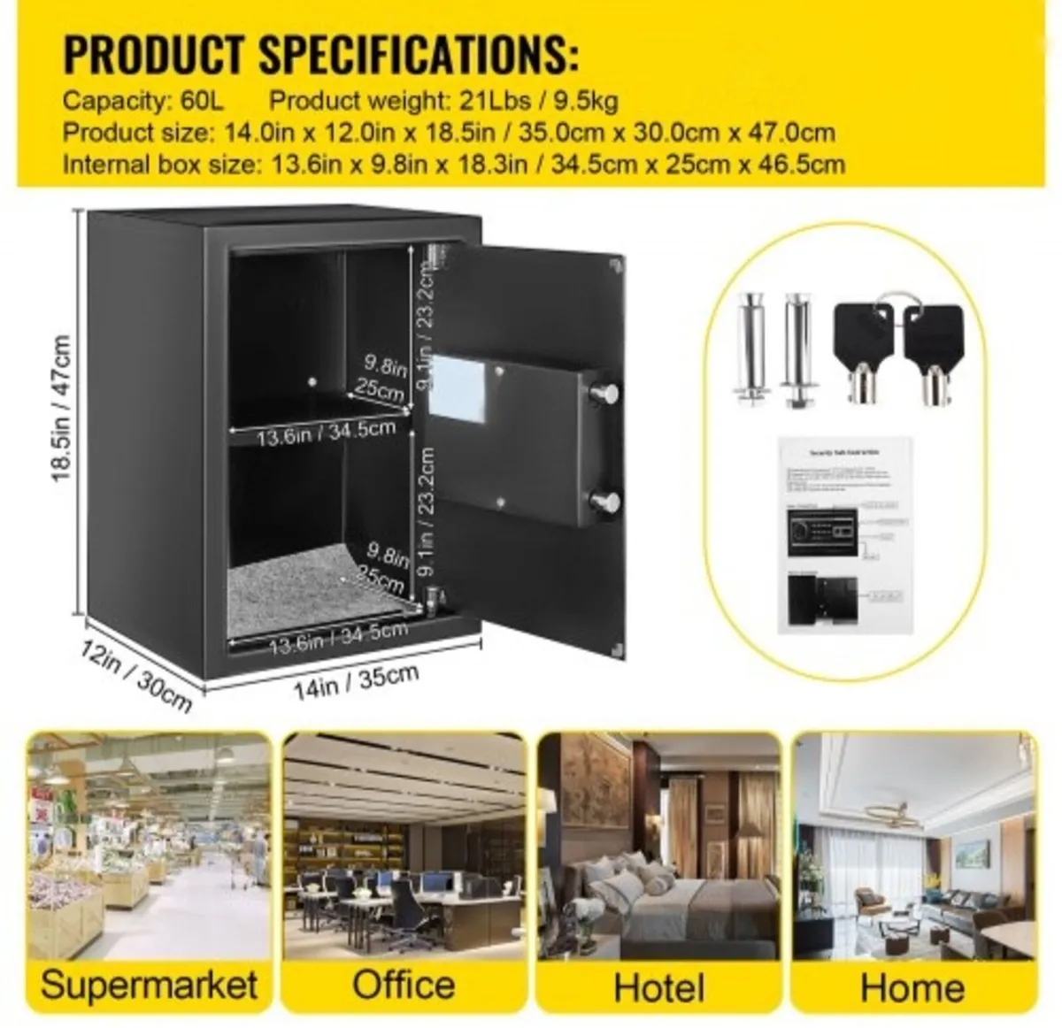 Safe Box, 60 L Money Safe with Fingerprint Lock an - Image 3