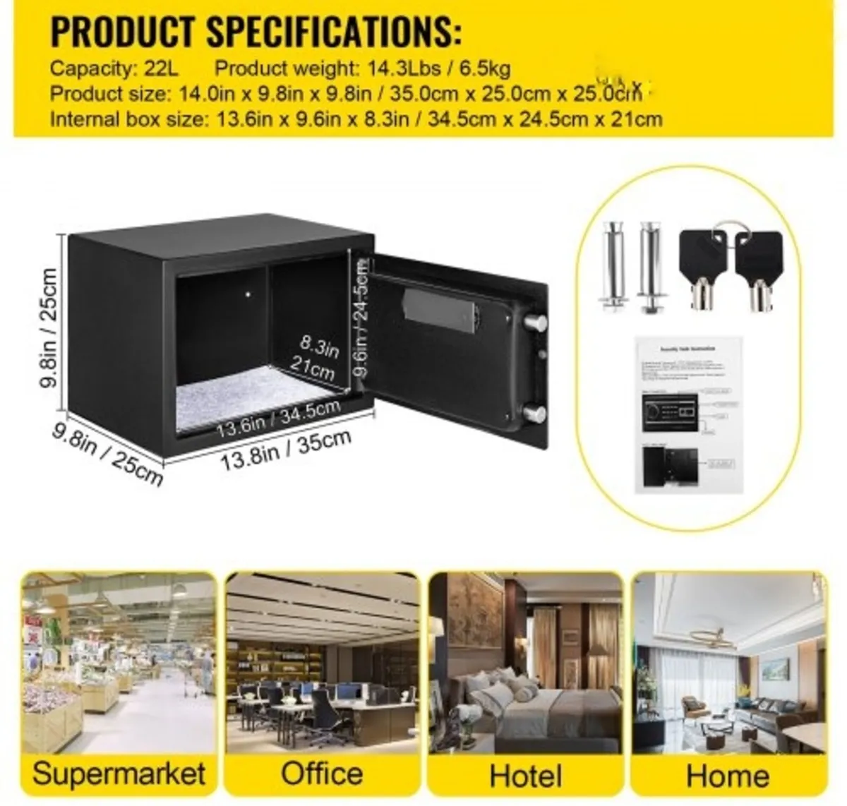Safe Box, 0.0227 m³ Money Safe with Fingerprint Lo - Image 3