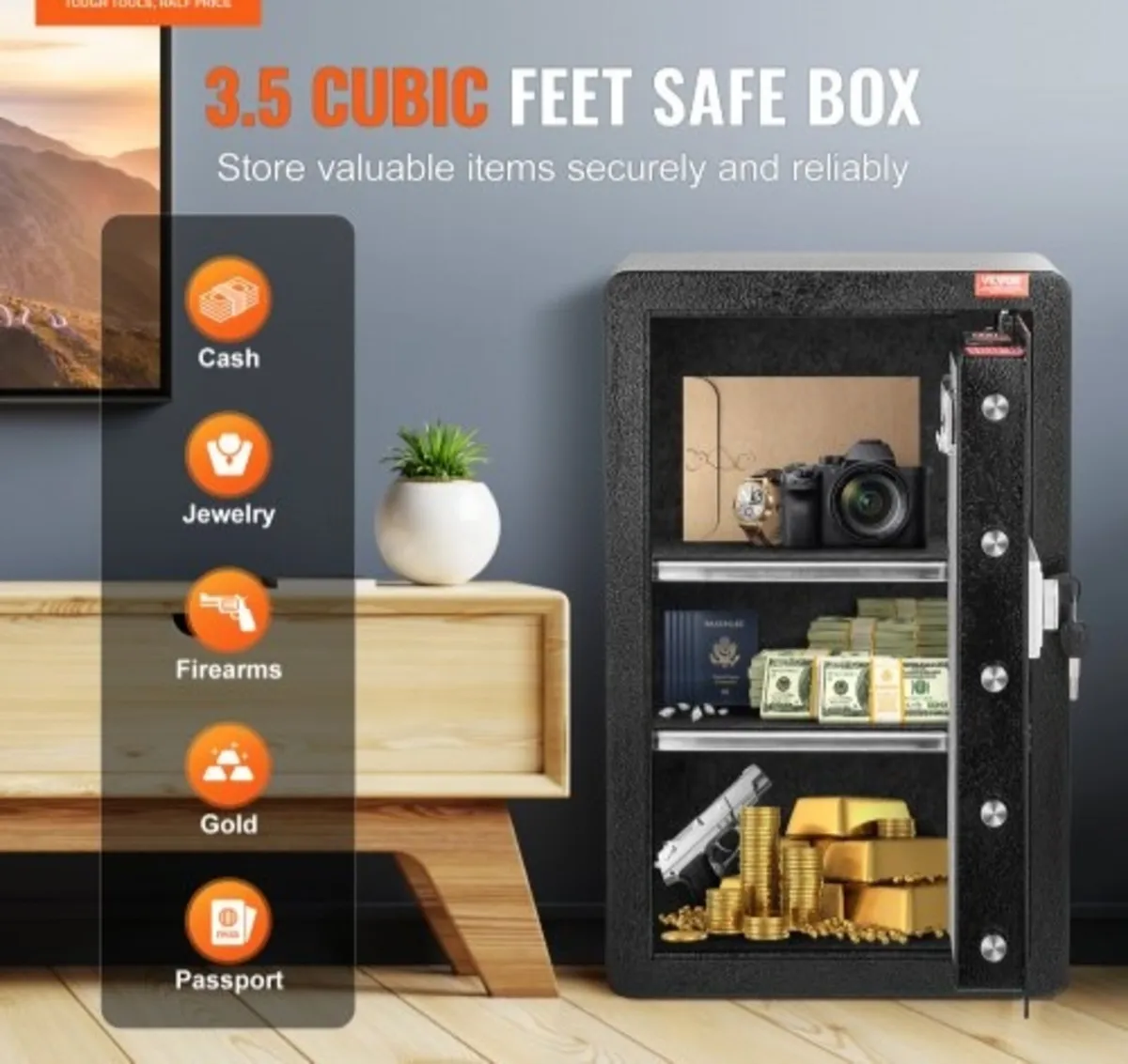 Single Door 99 L Safe Box with Key Lock & Password - Image 2