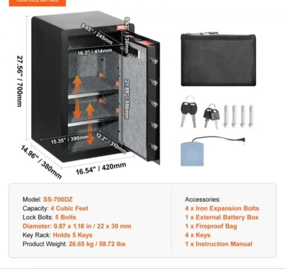 Single Door 113 L Safe Box with Key Lock & Passwor - Image 4